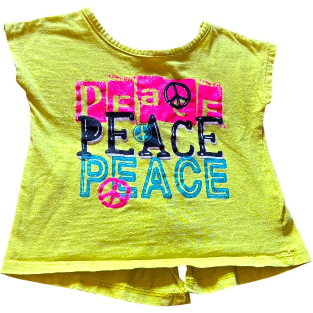 French Toast girl's neon yellow peace sign open back Retro style sz‎ 4
